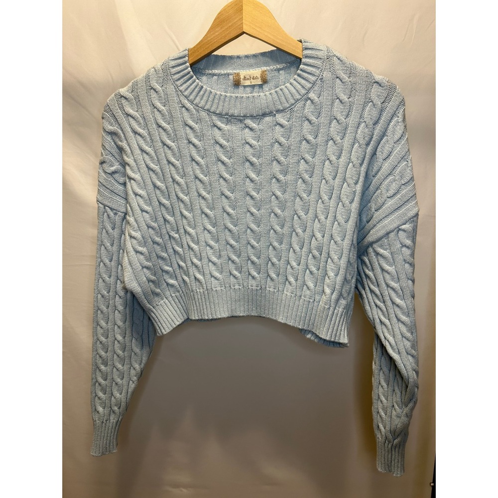 Altar'd State Crop Top Sweater Womens S Blue Excellent Cable Knit MWT9139-22